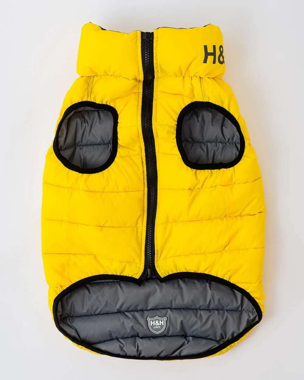 Reversible Dog Puffer Jacket - Yellow and Grey