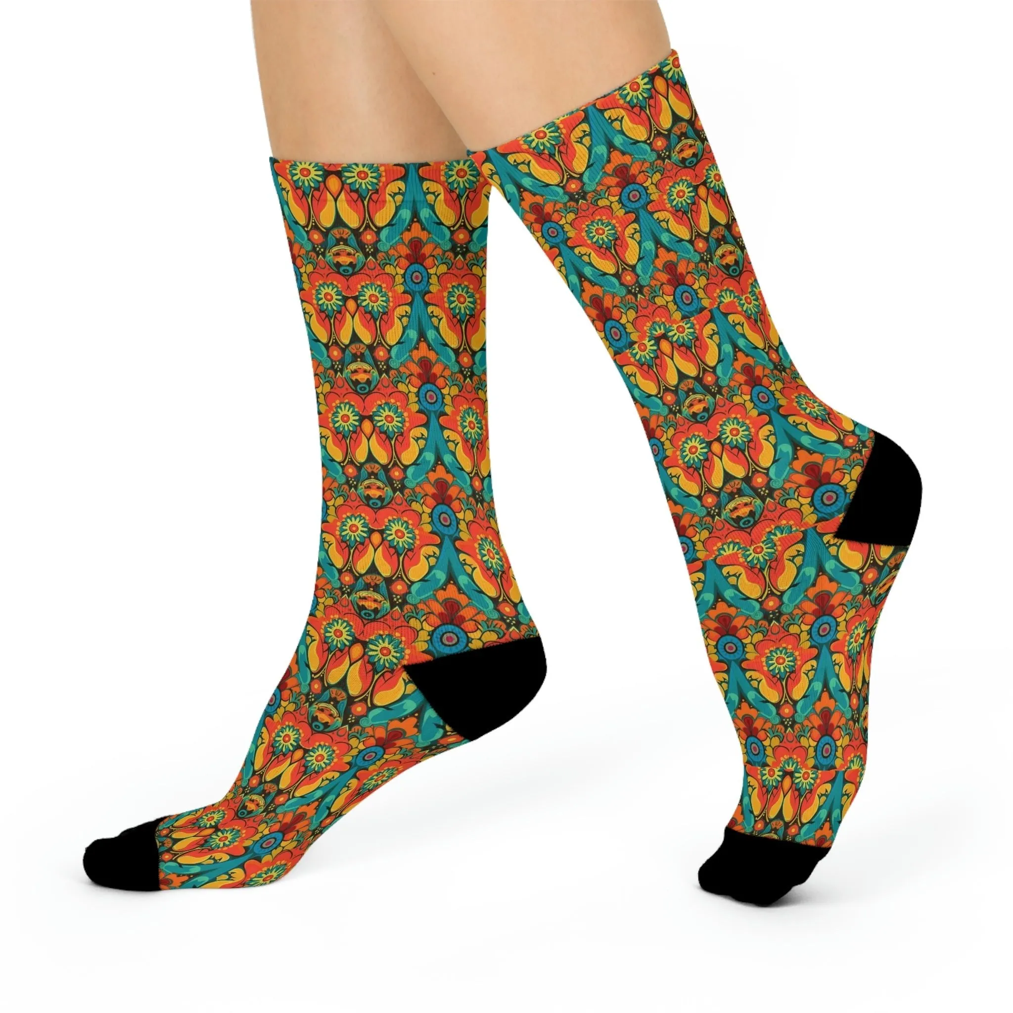 Sanganeri Print Designed Cushioned Crew Socks