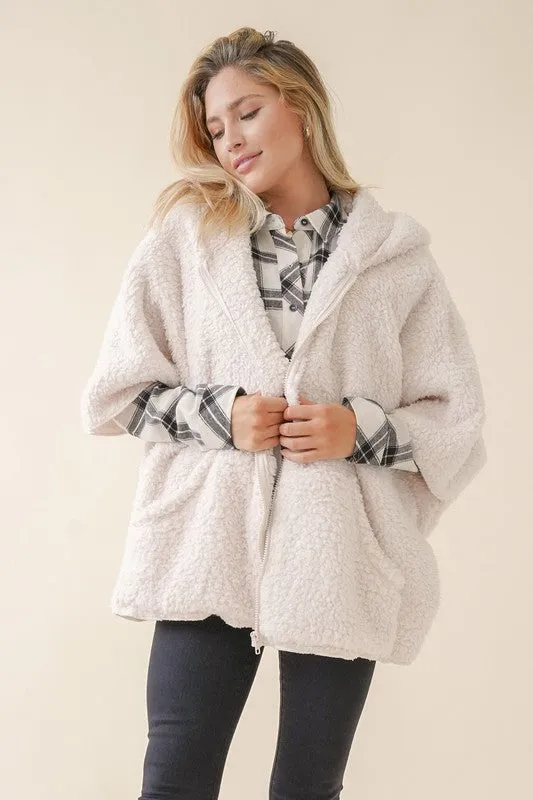 Sherpa Zip Up Hoodie Pancho