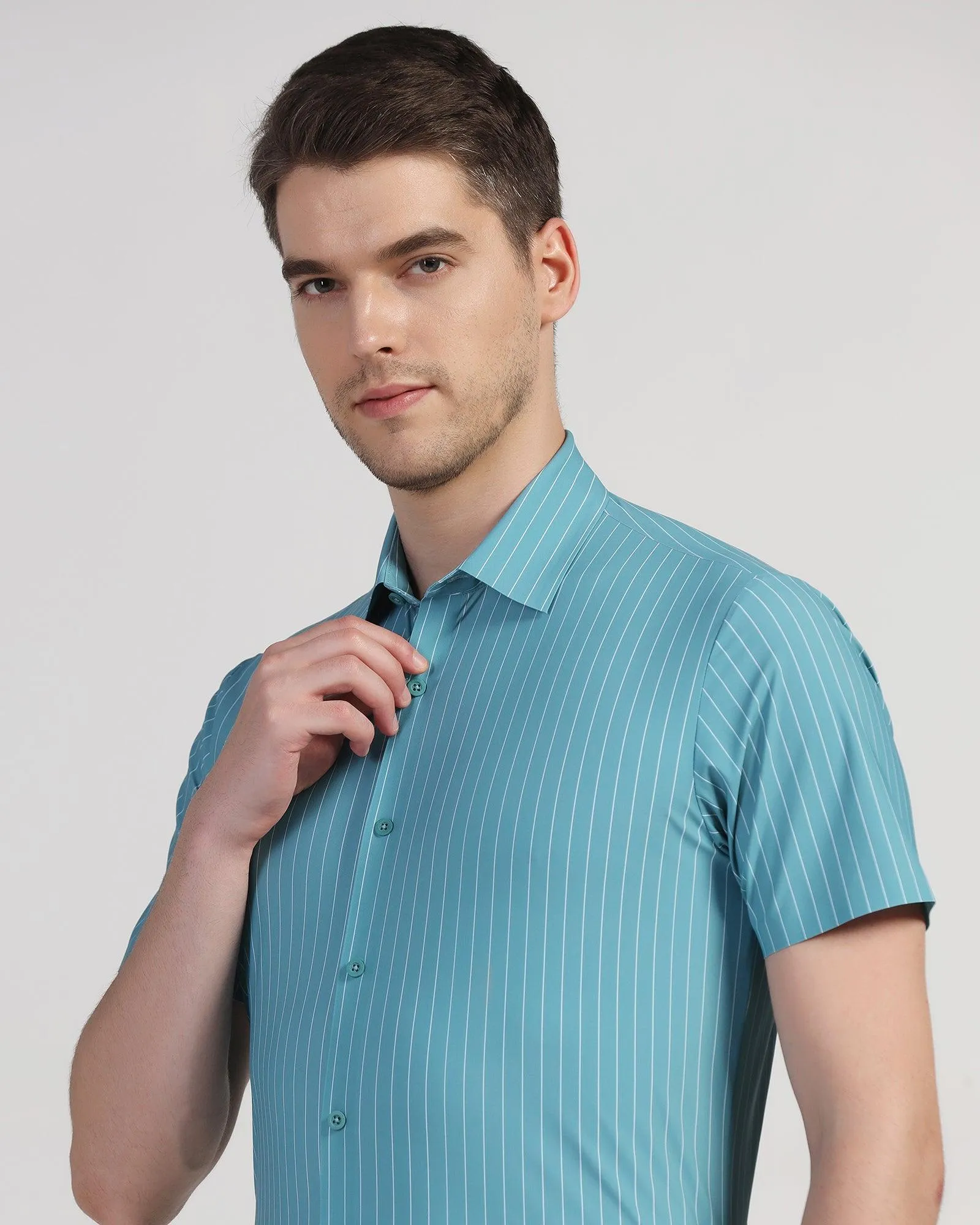 TechPro Formal Half Sleeve Green Stripe Shirt - Dickins