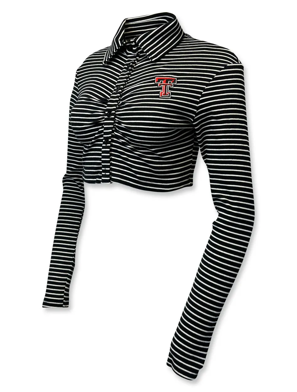 Texas Tech Double T "Happy" Striped Long Sleeve Crop Blouse