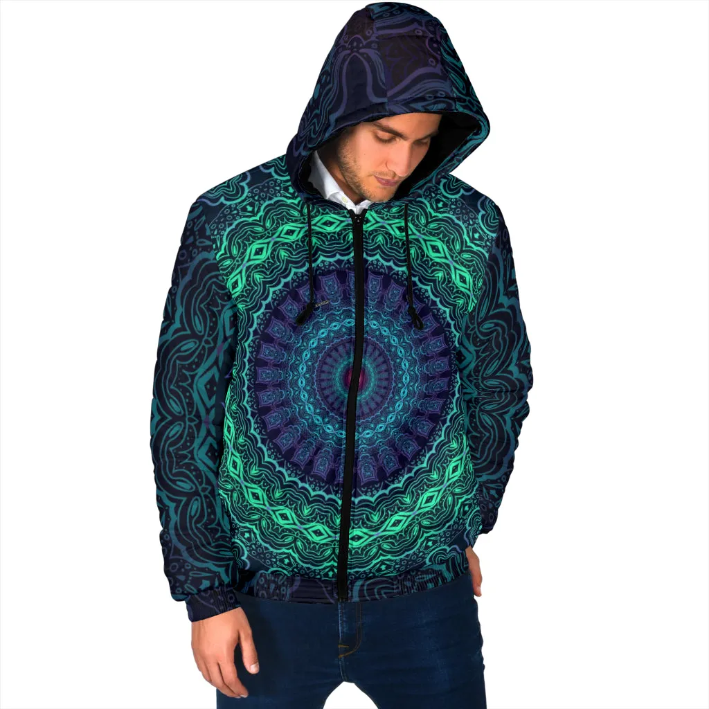 Trippy Mandala Mens Padded Hooded Jacket | Cameron Gray