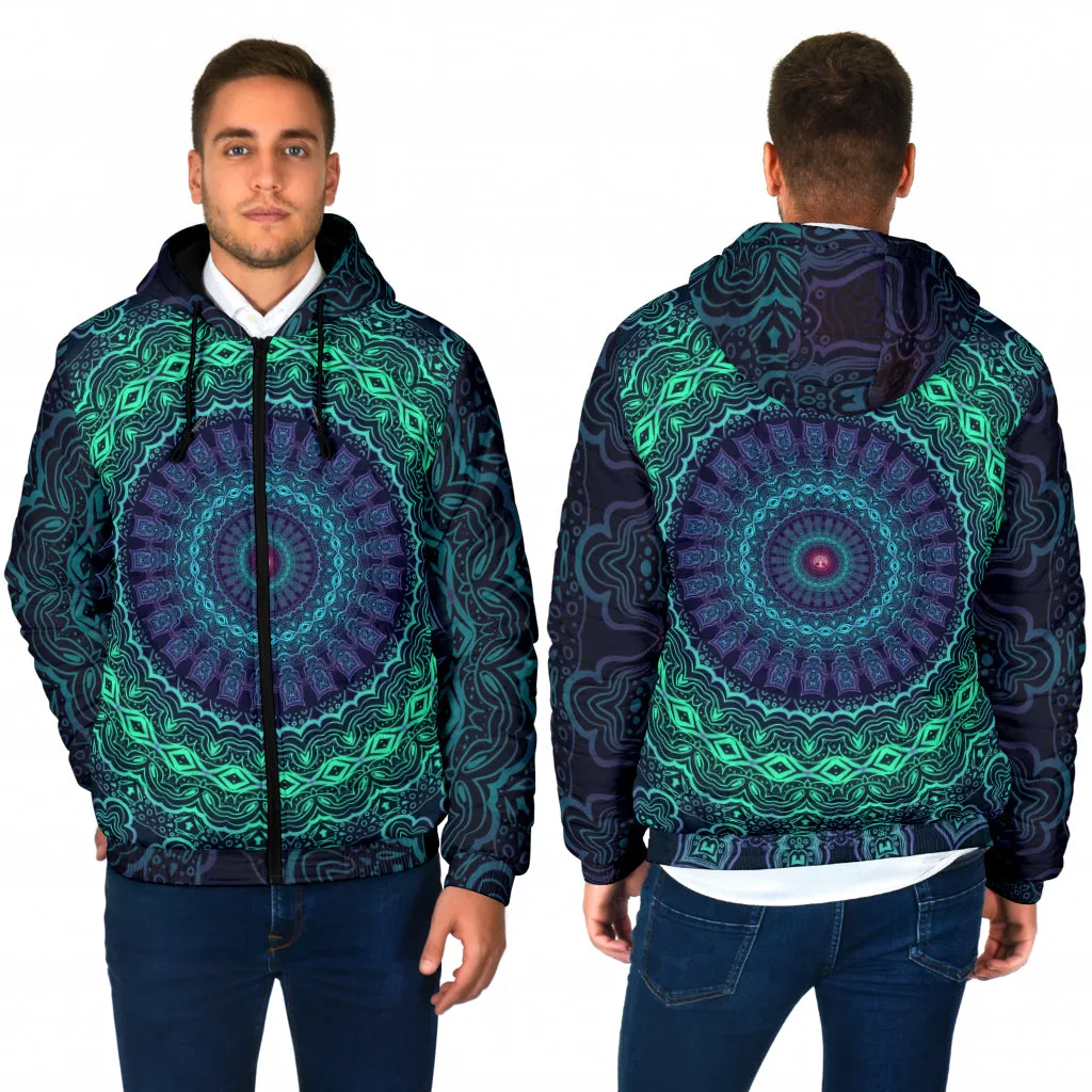 Trippy Mandala Mens Padded Hooded Jacket | Cameron Gray