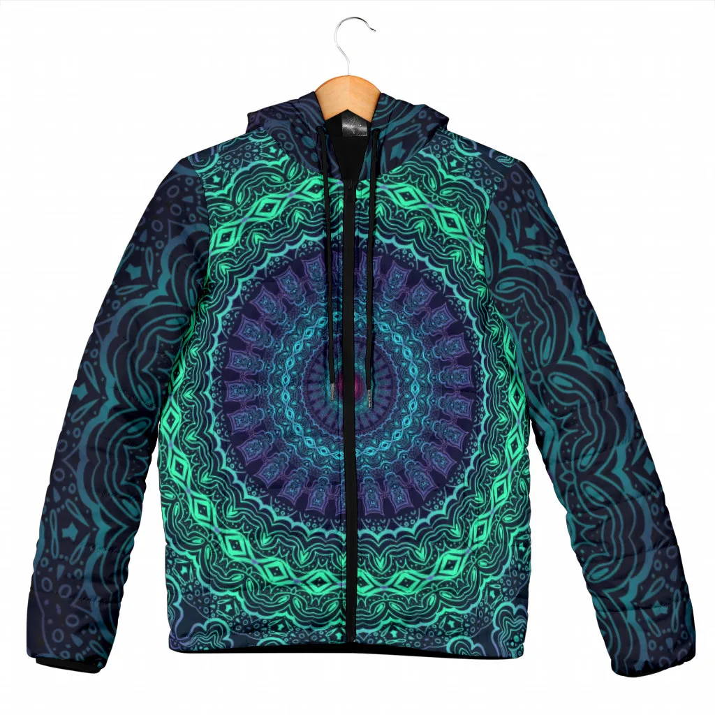 Trippy Mandala Womens Padded Hooded Jacket | Cameron Gray