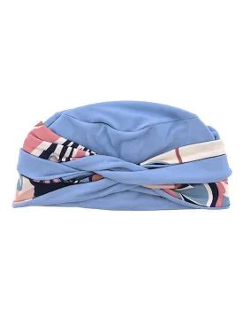 TWIST2-305#Twisty Turban in Buttery Soft Blue Mauve Mod Floral