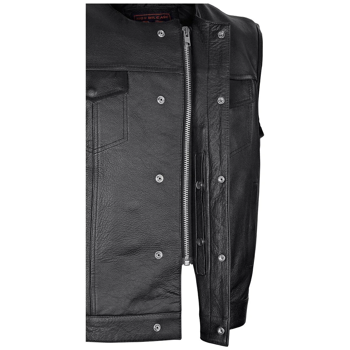 VL919BP Men's Zipper and Snap Closure Leather Club Vest Quick Access Gun Pocket w/ Paisley Liner