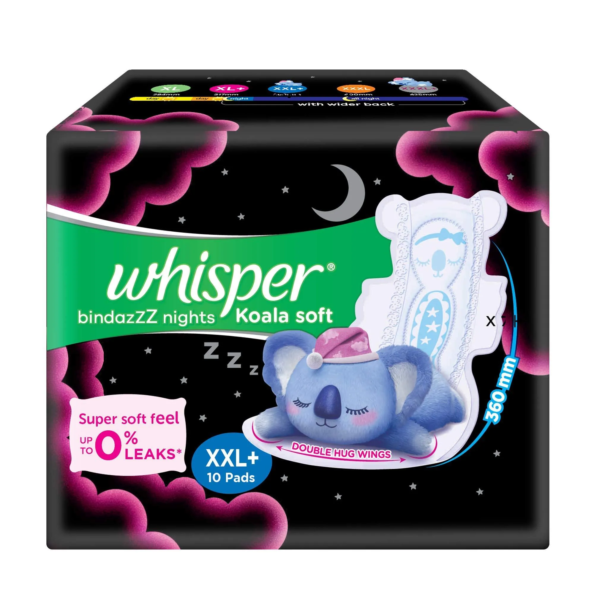 Whisper Sanitary Pads - Bindaz Night Koala Soft - XXL 