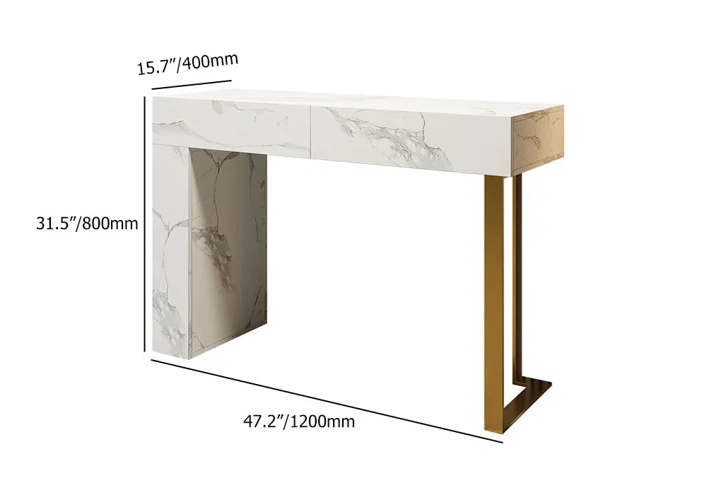 White Console Table Modern Rectangle Accent Table For Entryway With 2 Drawers