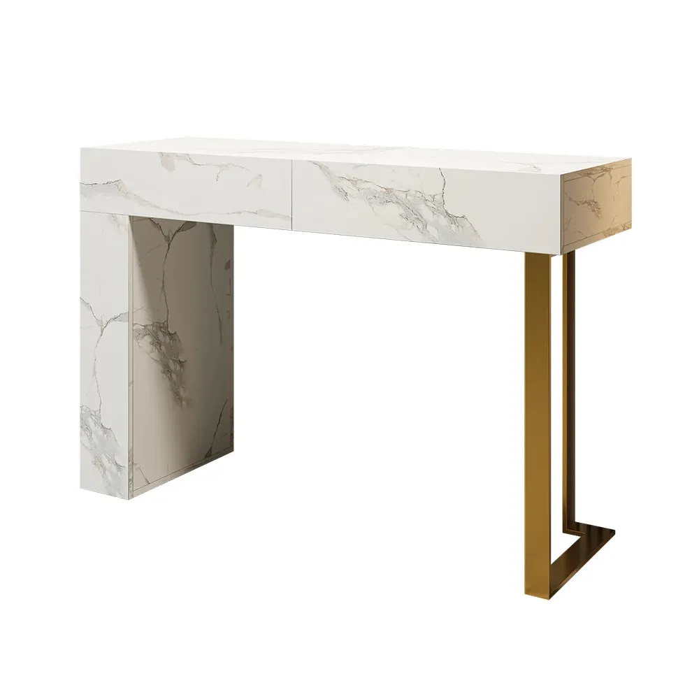 White Console Table Modern Rectangle Accent Table For Entryway With 2 Drawers