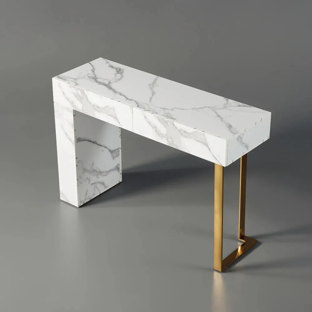 White Console Table Modern Rectangle Accent Table For Entryway With 2 Drawers