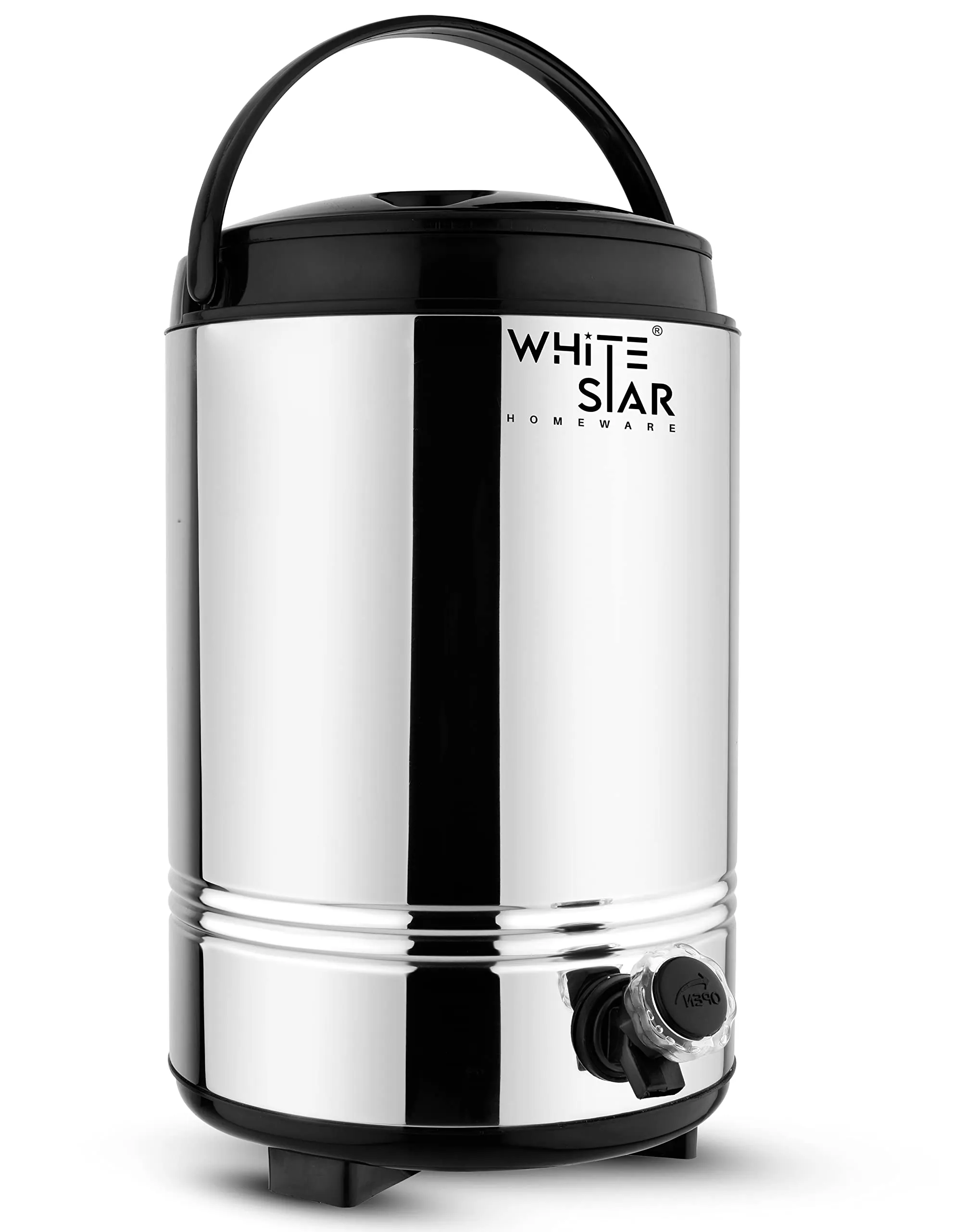 WHITESTAR 100% Food Safe Stainless Steel Water Dispenser for Office Home Kitchen, Hot and Cold Water Jug 10 Liters, Silver, Double Walled PUF Insulated Vaccum Thermos/Hot Tea Flask for Winters