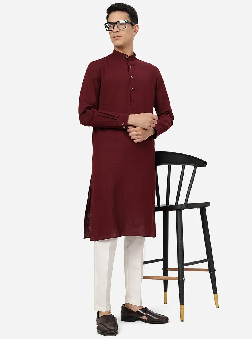 Wine Solid Regular Fit Modi Kurta | JadeBlue