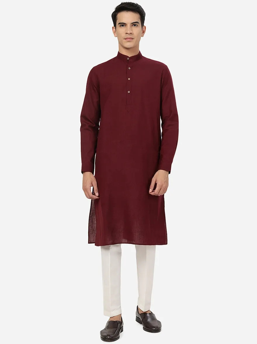 Wine Solid Regular Fit Modi Kurta | JadeBlue