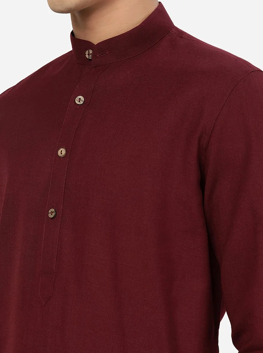 Wine Solid Regular Fit Modi Kurta | JadeBlue