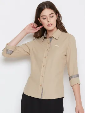 Women Beige Solid Casual Slim Fit Shirt