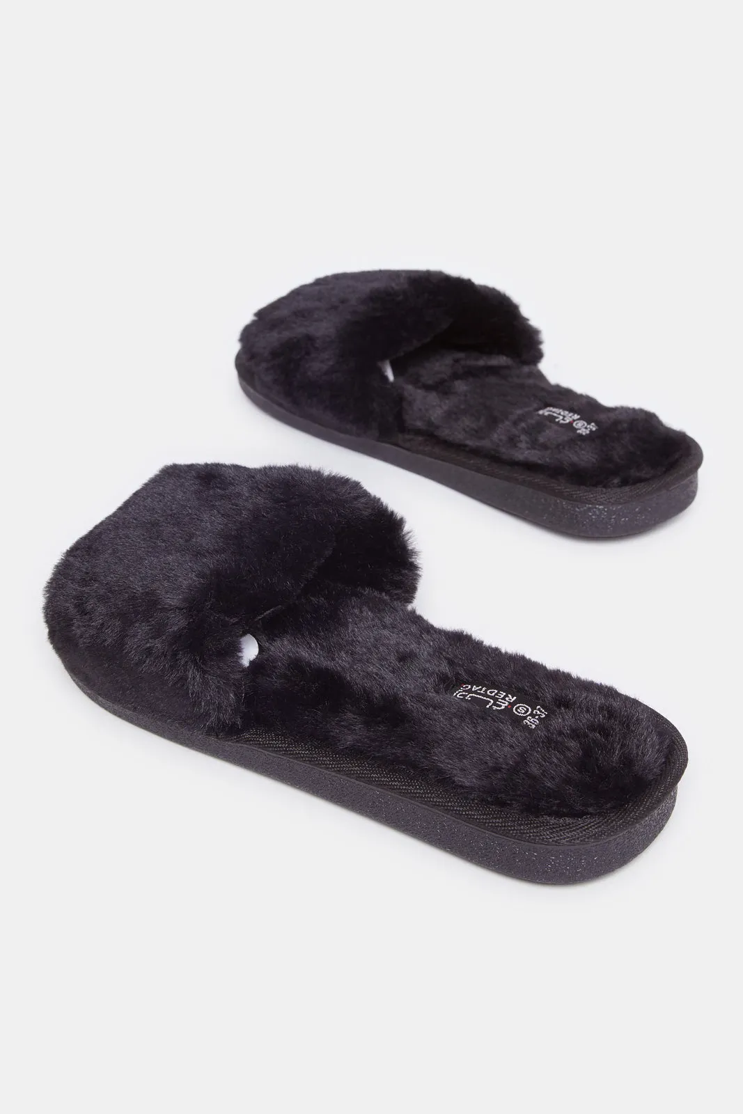 Women Black Solid Textured Slipper