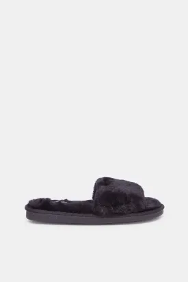 Women Black Solid Textured Slipper