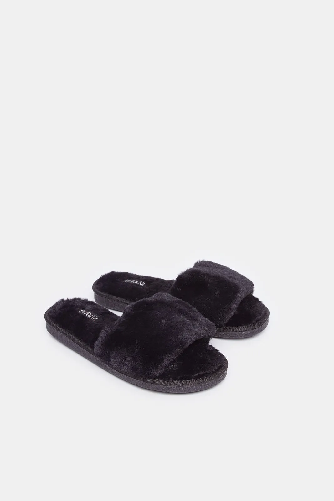 Women Black Solid Textured Slipper