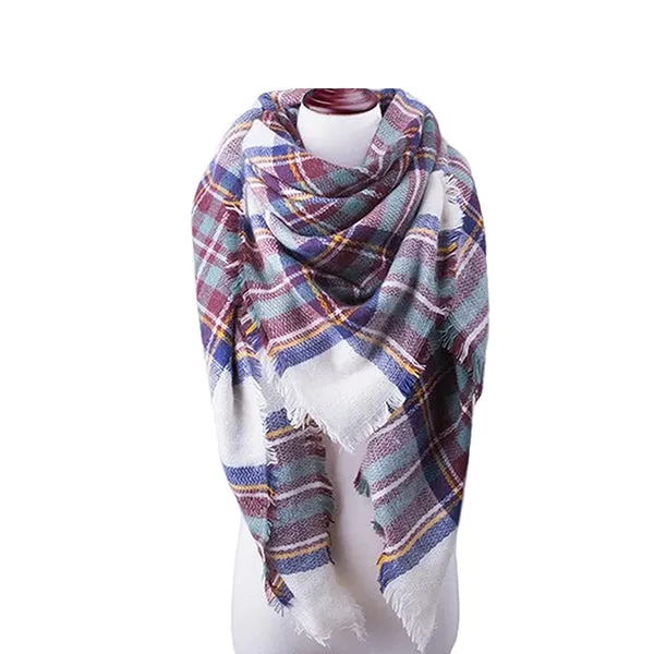 Womens Cold Weather Large Triangle Plaid Scarf