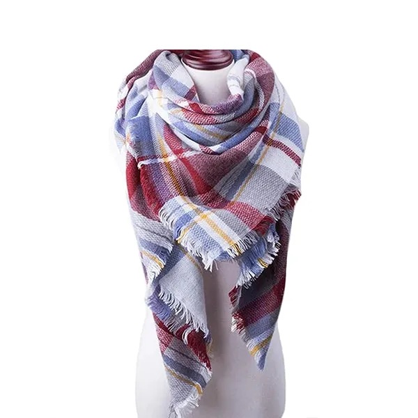 Womens Cold Weather Large Triangle Plaid Scarf