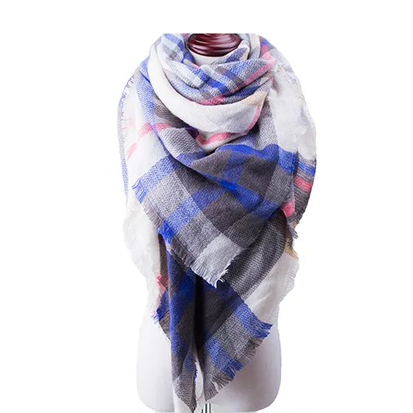 Womens Cold Weather Large Triangle Plaid Scarf