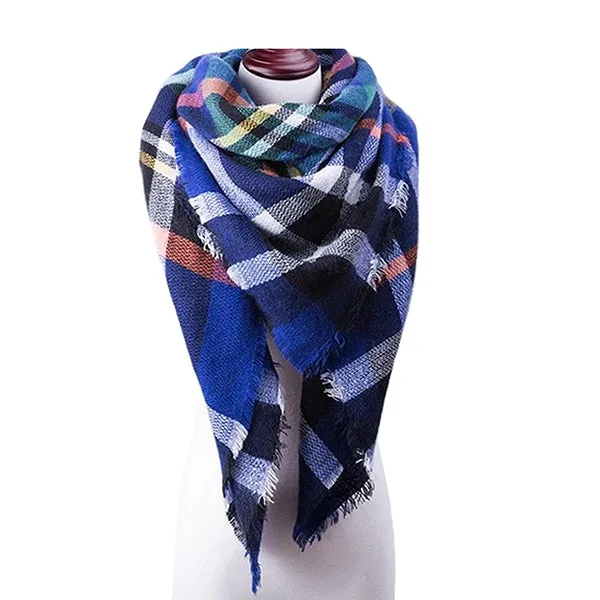 Womens Cold Weather Large Triangle Plaid Scarf