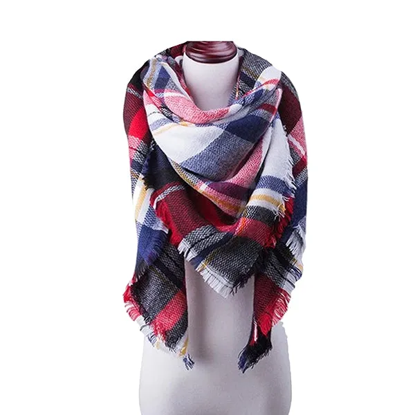 Womens Cold Weather Large Triangle Plaid Scarf