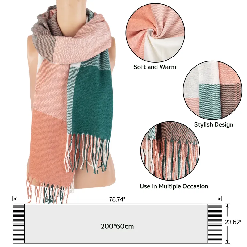 Women's Winter Scarves - Plaid Warm Cozy Shawls and Wraps